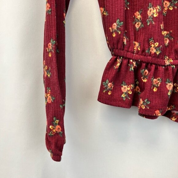 Moa Moa Womens Blouse Multicolor Floral Long Sleeve Puff Scoop Neck Ruffles XS - Picture 7 of 10